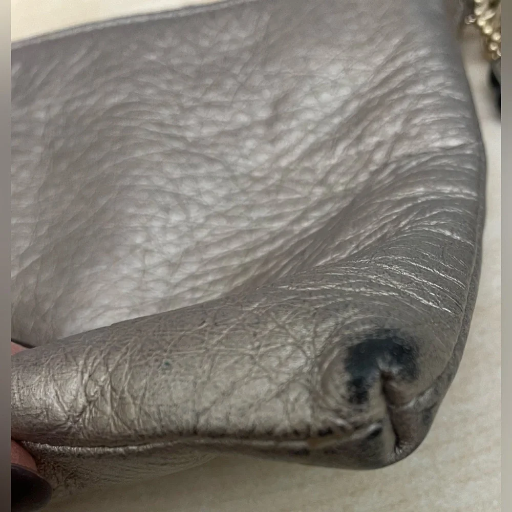 COACH  Quinn Gray Leather Chain Strap Zipper Closure Crossbody Bag; 4” x 6”
